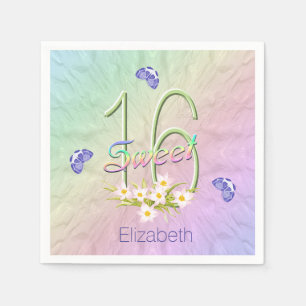 16th Birthday Party Butterflies and Wildflowers Napkin