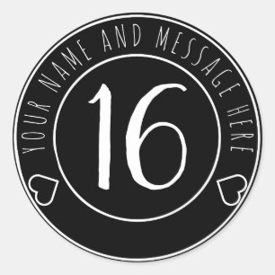 16th Birthday Party Cool Black and White Classic Classic Round Sticker