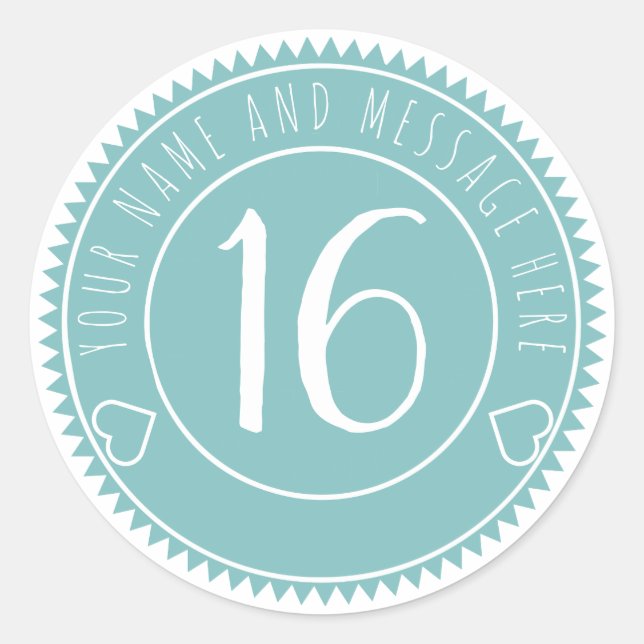 16th Birthday Party Cool Blue Pastel Classic Classic Round Sticker (Front)