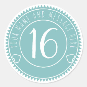 16th Birthday Party Cool Blue Pastel Classic Round Sticker