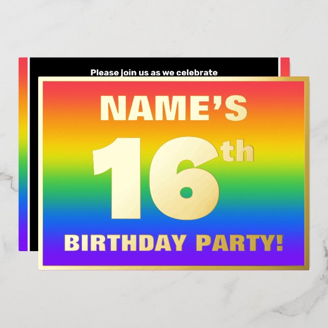 16th Birthday Party: Fun, Colourful Rainbow Patter (Front/Back)