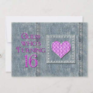 16th Birthday Party Invitation, JeanPocket, Pink Invitation