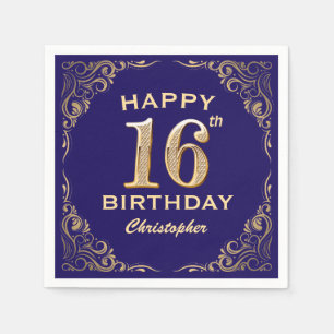 16th Birthday Party Navy Blue and Gold Glitter Napkin