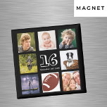 16th birthday party photo collage black boy magnet<br><div class="desc">A magnet for a 16th birthday party for a boy, celebrating his life with a collage of 8 of your photos. Templates for the age 16 and a date. Date of birth or the date of the party. White coloured letters. Black background. Perfect as a party favour, keepsake or as...</div>