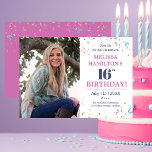 16th Birthday Party Photo Invitation<br><div class="desc">16th Birthday Party Photo Invitation. Gather friends and family to celebrate a special someone on their birthday with this 16TH BIRTHDAY PARTY INVITATION designed with the your favourite PHOTO. The front text includes: the Name, Event Date, Time, and Location on a white background with colourful confetti accents. The reverse text...</div>