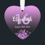16th birthday party purple black gradient name<br><div class="desc">Glamourous ornament for a Sweet 16th birthday with elegant and modern black and pink,  purple gradient,  ombre backdrop. With ultra violet and purple coloured watercolored flowers.  Templates for name,  age 16 and date,  white and purple coloured letters. Perfect as a party decoration,  keepsake or gift.</div>