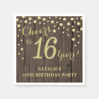 16th Birthday Party Rustic Wood and Gold Diamond N