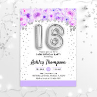16th Birthday Party - Silver Balloons Purple