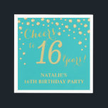 16th Birthday Party Teal and Gold Diamond Napkins<br><div class="desc">16th Birthday Party Invitation with Teal and Gold Glitter Diamond Background. Gold Confetti. Kids Birthday. Boy or Girl Birthday. For further customization,  please click the "Customize it" button and use our design tool to modify this template.</div>