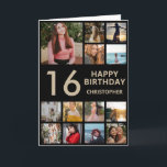 16th Birthday Photo Collage 13 Photos Black & Gold Card<br><div class="desc">16th Happy Birthday Photo Collage 13 Photos Black and Gold Birthday Card for Any Age. 1st 13th 15th 16th 18th 20th 21st 30th 40th 50th 60th 70th 80th 90th 100th,  Any Ages. For further customization,  please click the "Customize it" button and use our design tool to modify this template.</div>