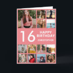 16th Birthday Photo Collage 13 Photos Pink & White Card<br><div class="desc">16th Happy Birthday Photo Collage 13 Photos Pink and White Birthday Card for Any Age. 1st 13th 15th 16th 18th 20th 21st 30th 40th 50th 60th 70th 80th 90th 100th,  Any Ages. For further customization,  please click the "Customize it" button and use our design tool to modify this template.</div>