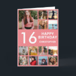 16th Birthday Photo Collage 13 Photos Pink & White Card<br><div class="desc">16th Happy Birthday Photo Collage 13 Photos Pink and White Birthday Card for Any Age. 1st 13th 15th 16th 18th 20th 21st 30th 40th 50th 60th 70th 80th 90th 100th,  Any Ages. For further customization,  please click the "Customize it" button and use our design tool to modify this template.</div>