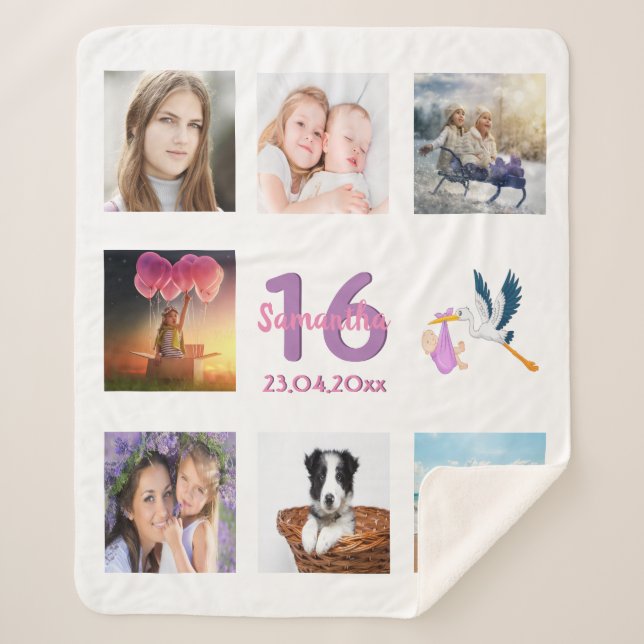 16th birthday photo collage sweet 16 white sherpa blanket (Front)