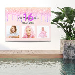 16th birthday photo pink gold drips garden sign<br><div class="desc">An outdoor sign celebrating a 16th birthday for a girl with a car parade/drive-by, or as a welcome to the party sign. A collage of 3 of your photos of herself, interests or pets. Personalize and add her name, age 16 and a date. Date of birth or the date of...</div>