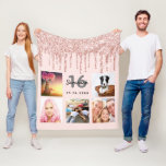 16th birthday photo rose gold glitter blush pink fleece blanket<br><div class="desc">A unique gift for a Sweet 16, 16th birthday, celebrating her life with a collage of 5 of your own photos, pictures. Personalize and add her name, age 16 and a date. A chic feminine rose gold, blush pink coloured background. Grey and black letters and numbers. Decorated with rose gold...</div>