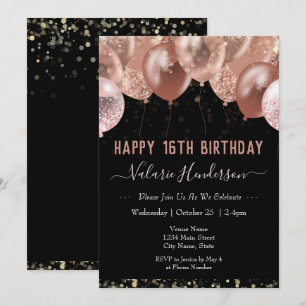 16th Birthday Pink Balloons Invitation