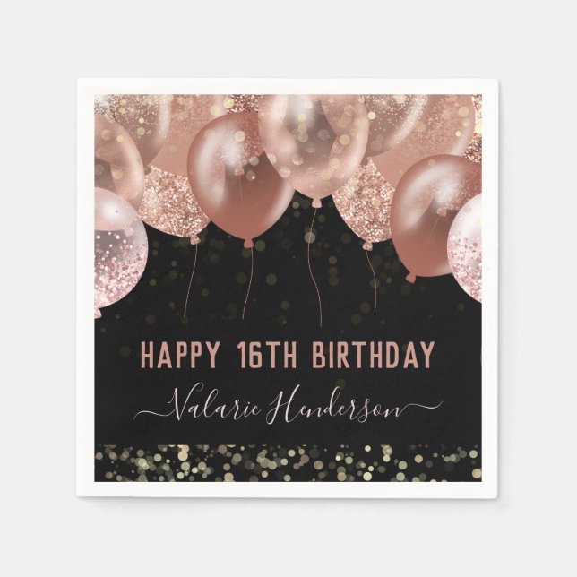 16th Birthday Pink Balloons Napkin (Front)