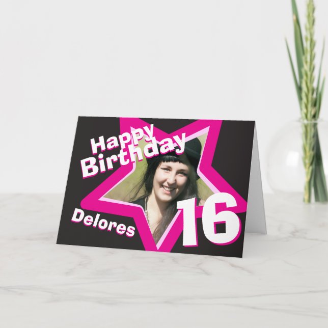 16th birthday pink custom photo card (Front)