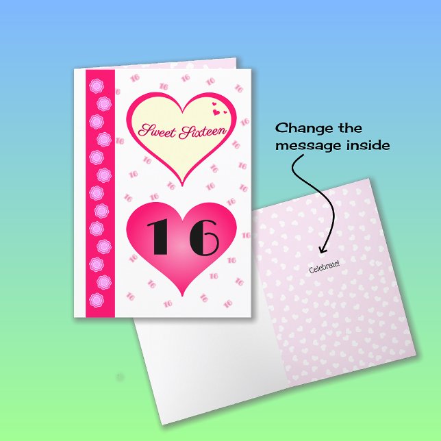 16th birthday pink hearts card (Creator Uploaded)
