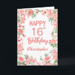 16th Birthday Pink Peach Peonies Watercolor Floral Card<br><div class="desc">16th Birthday Pink Peach Peonies Watercolor Floral Birthday Card. For further customization,  please click the "Customize it" button and use our design tool to modify this template.</div>