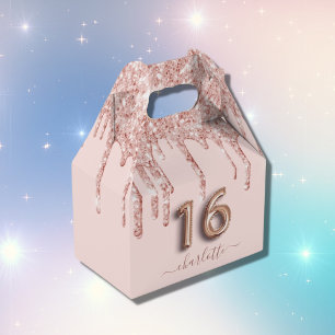 16th birthday pink rose gold glitter thank you favor box