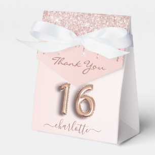 16th birthday pink rose gold glitter thank you favor box