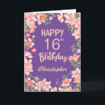 16th Birthday Purple Pink Peach Watercolor Floral Card<br><div class="desc">16th Birthday Purple Peach Watercolor Floral Birthday Card. For further customization,  please click the "Customize it" button and use our design tool to modify this template.</div>