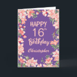 16th Birthday Purple Pink Peach Watercolor Floral Card<br><div class="desc">16th Birthday Purple Peach Watercolor Floral Birthday Card. For further customization,  please click the "Customize it" button and use our design tool to modify this template.</div>