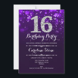 16th Birthday - Purple Silver Invitation<br><div class="desc">16th Birthday Invitation.
Elegant purple white design with faux glitter silver. Adult birthday. Features diamonds and script font. men or women bday invite.  Perfect for a stylish birthday party. Message me if you need further customization.</div>