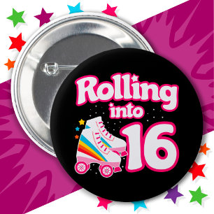 16th Birthday Roller Skating 16 Years Old Skate 2 Inch Round Button