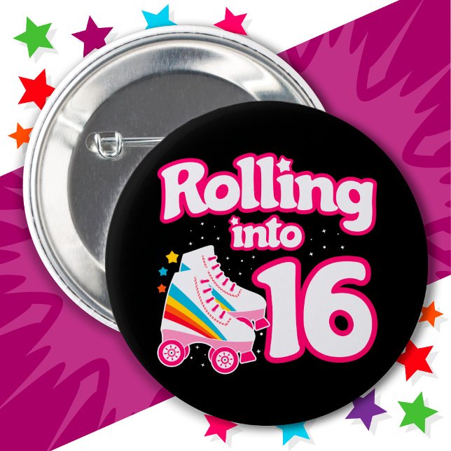 16th Birthday Roller Skating 16 Years Old Skate 2 Inch Round Button (Creator Uploaded)