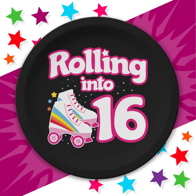 16th Birthday Roller Skating 16 Years Old Skate Paper Plate (Creator Uploaded)