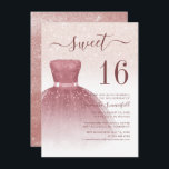 16th Birthday Rose Gold Glam Sixteen Birthday Invitation<br><div class="desc">Featuring a pretty blush pink dress and faux rose gold glitter with modern script and popular typography,  this birthday invitation is perfect for a princess celebrating her sweet 16th birthday. 

Easily add your party details by clicking the "Personalize" button above.</div>