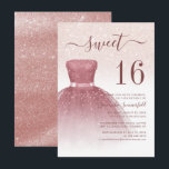 16th Birthday Rose Gold Glam Sixteen Birthday Invitation<br><div class="desc">Featuring a pretty blush pink dress and faux rose gold glitter with modern script and popular typography,  this birthday invitation is perfect for a princess celebrating her sweet 16th birthday. 

Easily add your party details by clicking the "Personalize" button above.</div>