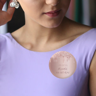16th birthday rose gold glitter drips name 1 inch round button