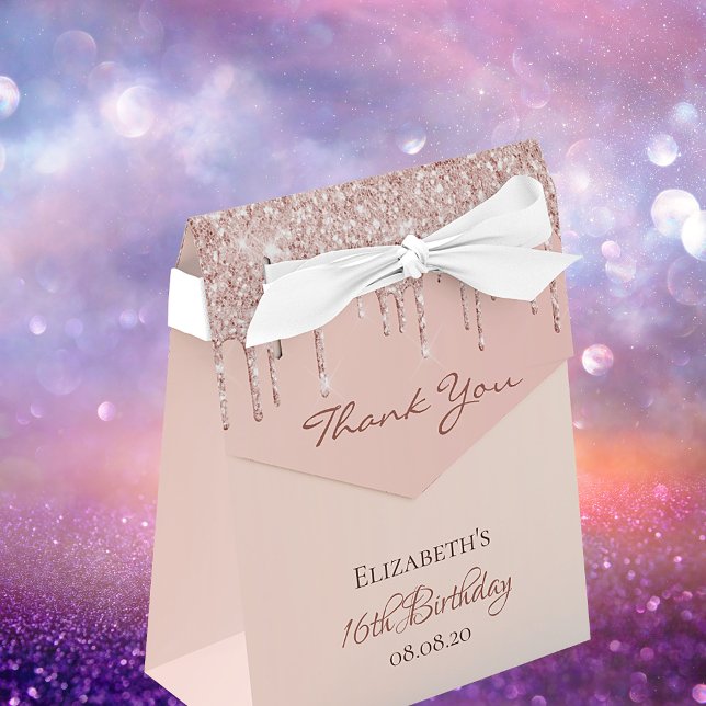 16th Birthday rose gold glitter glam thank you Favor Box (Creator Uploaded)