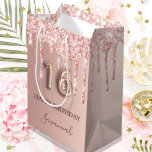 16th birthday rose gold glitter pink balloon style medium gift bag<br><div class="desc">Elegant, classic, glamourous and girly for a Sweet 16, 16th birthday party. Rose gold and blush pink, gradient background. Decorated with rose gold, pink faux glitter drips, paint dripping look. Personalize and add a name. With the text: Happy Birthday. The name is written with a modern dark rose coloured hand...</div>