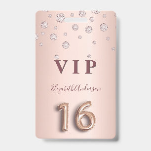 16th birthday rose gold pink diamonds balloon font badge