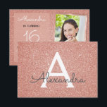 16th Birthday Sparkle Rose Gold Blush Pink Photo Invitation<br><div class="desc">Girl's Sweet 16th Birthday Party Elegant Faux Sparkle and Glitter Rose Gold or Blush Pink Monogrammed Birthday Invitations are perfect for a Rose Gold or Blush Pink Birthday Party. These Photo or Picture Invitations are perfect for a Sweet Sixteenth Birthday Party. You can update the invitation card to include your...</div>