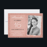 16th Birthday Sparkle Rose Gold Blush Pink Photo Invitation<br><div class="desc">Girl's Sweet 16th Birthday Party Elegant Faux Sparkle and Glitter Rose Gold or Blush Pink Monogrammed Birthday Invitations are perfect for a Rose Gold or Blush Pink Birthday Party. These Black and White Photo or Picture Invitations are perfect for a Sweet Sixteenth Birthday Party. You can update the invitation card...</div>