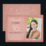 16th Birthday Sparkle Rose Gold Blush Pink Photo Invitation<br><div class="desc">Girl's 16th Birthday Party Elegant Faux Sparkle and Glitter Rose Gold or Blush Pink Birthday Invitations are perfect for a Rose Gold or Blush Pink Birthday Party. These Photo or Picture Invitations are perfect for a Sixteenth Birthday Party. You can update the invitation card to include your own photo, name...</div>