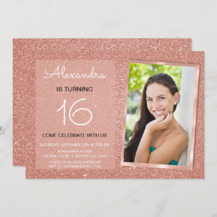 16th Birthday Sparkle Rose Gold Blush Pink Photo Invitation