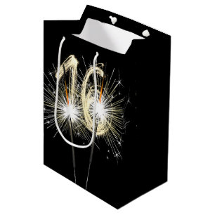 16th Birthday Sparklers on Black  Medium Gift Bag
