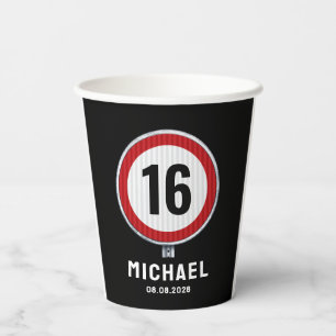 16th Birthday Speed Limit Sign - ANY AGE Paper Cups