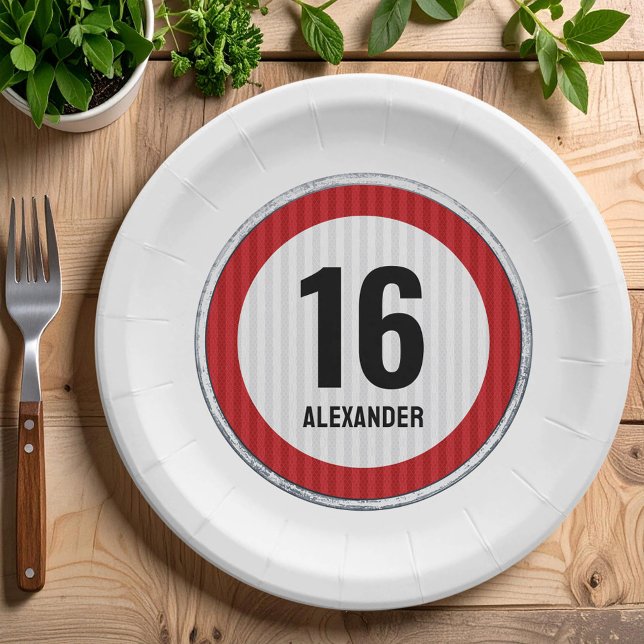 16th Birthday Speed Limit Sign  Paper Plate (Creator Uploaded)