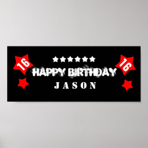 16th Birthday Star Banner Custom Name V16S STARS Poster