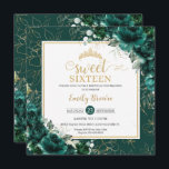 16th Birthday Sweet 16 Emerald Green Floral Gold Invitation<br><div class="desc">Personalize this lovely Sweet 16 / quinceañera / birthday invitation with own wording easily and quickly,  simply press the customize it button to further re-arrange and format the style and placement of the text.  Matching items available in store!  (c) The Happy Cat Studio</div>