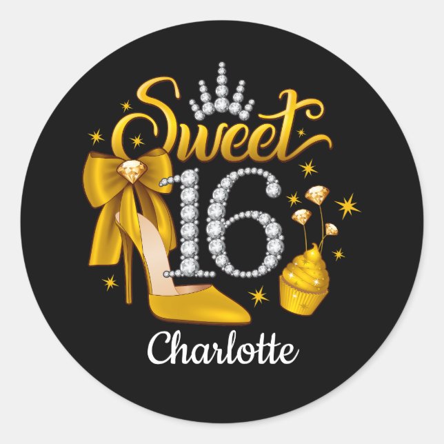 16th Birthday. Sweet 16 girl’s Classic Round Sticker (Front)