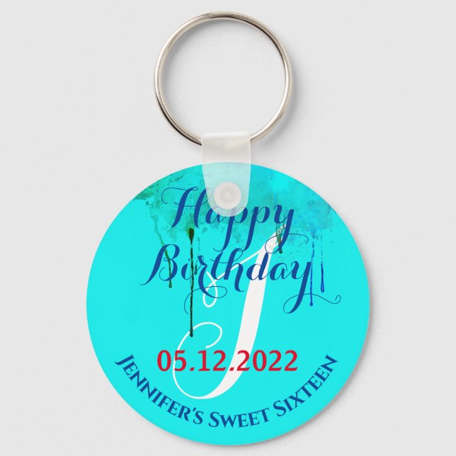 16th Birthday Sweet 16 Sixteen party favour teal Keychain (Front)