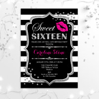 16th Birthday - Sweet Sixteen Black Pink Silver